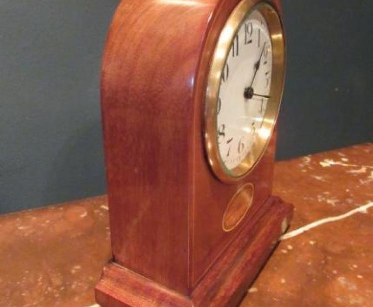 Small Edwardian Mahogany Sheraton Inlaid Mantel Clock - Image 5