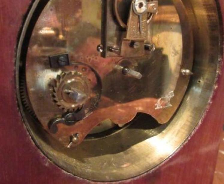 Small Edwardian Mahogany Sheraton Inlaid Mantel Clock - Image 6