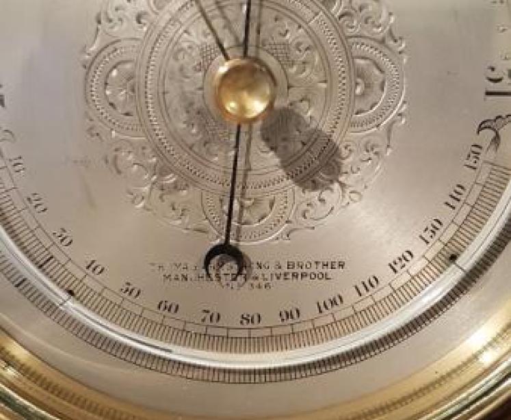 Victorian Oak Carved Barometer and Crescent Thermometer - Image 6