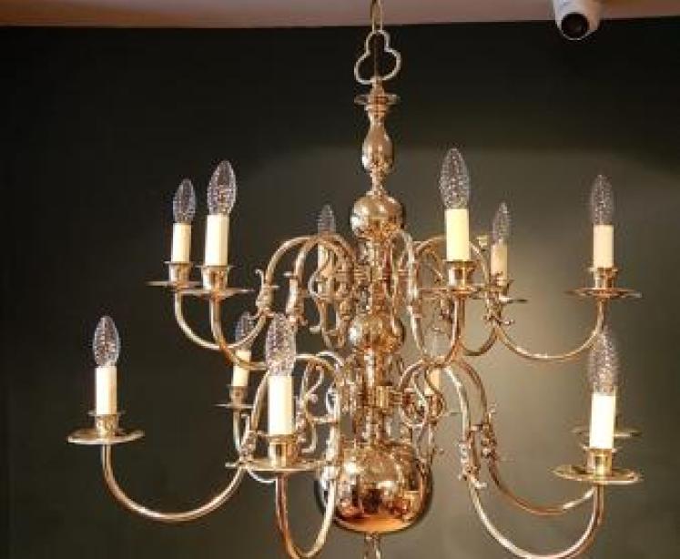 Superb Edwardian Solid Brass Two Tier Chandelier - Image 1