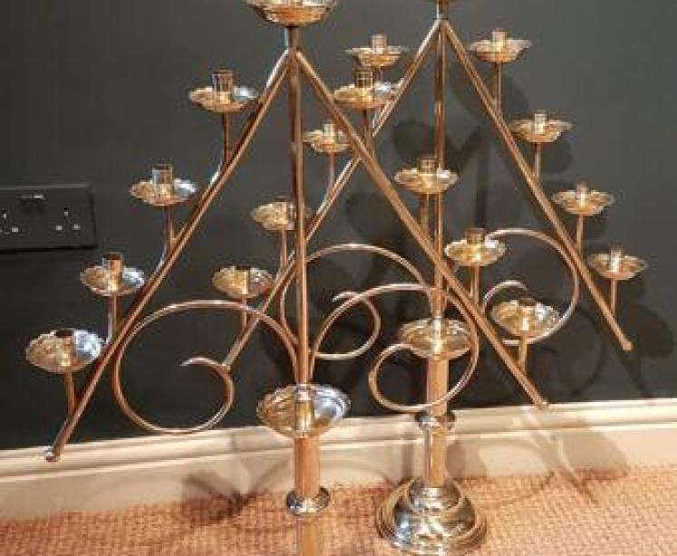 Impressive Matching Pair of Brass Church Candelabra - Image 5