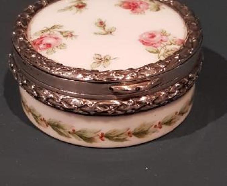 Antique Silver and Porcelain Table Box - Image 1