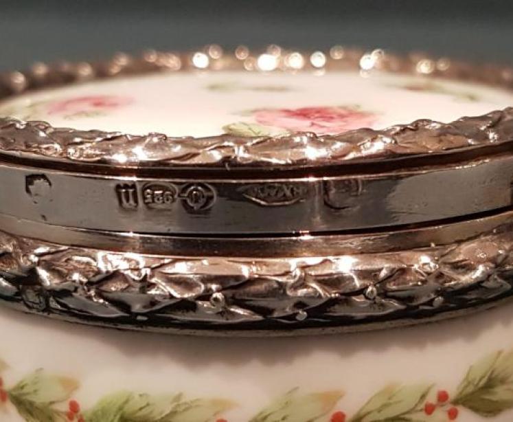 Antique Silver and Porcelain Table Box - Image 2