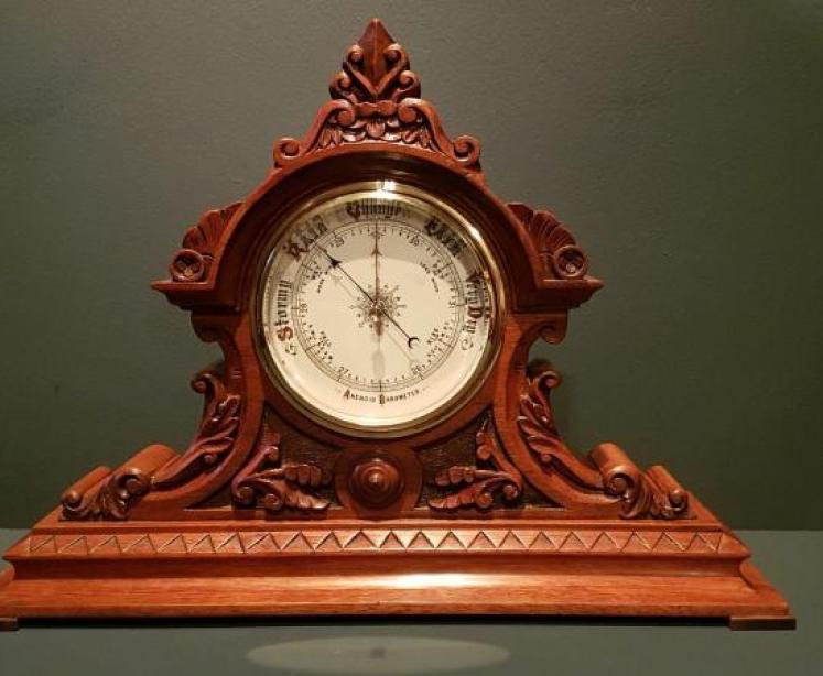 Superb Victorian Carved Walnut Desktop Barometer - Image 1