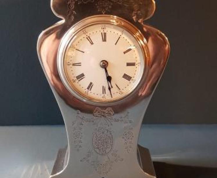 Fine Edwardian Solid Silver Mantel Clock - Image 1