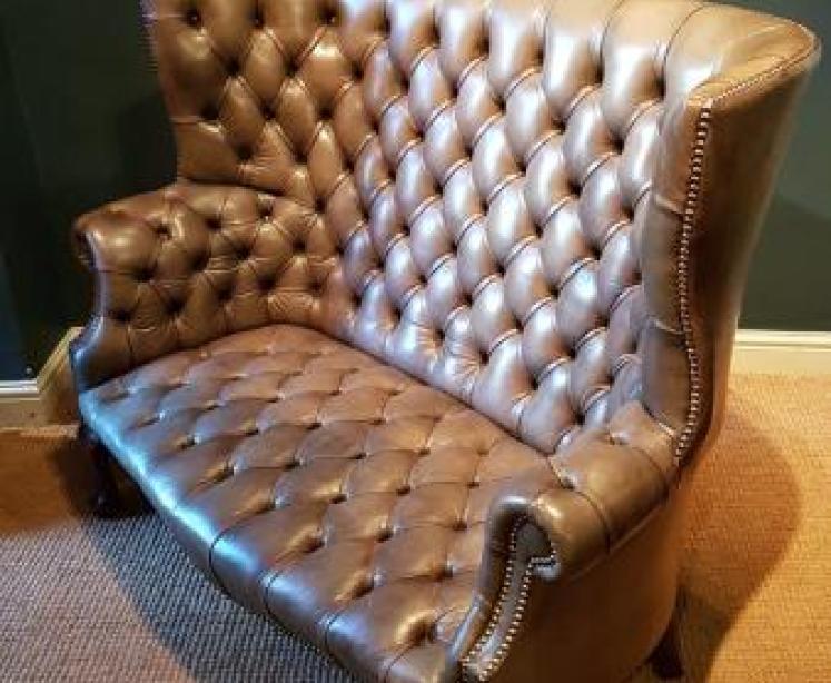 Antique Barrel Back Two Seater Hide Sofa - Image 6