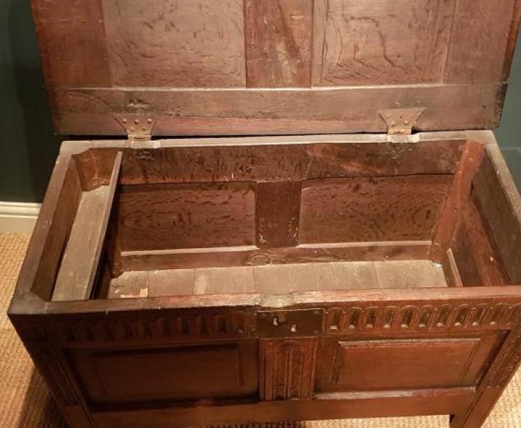 Small Period Oak Two Panel Coffer  - Image 4