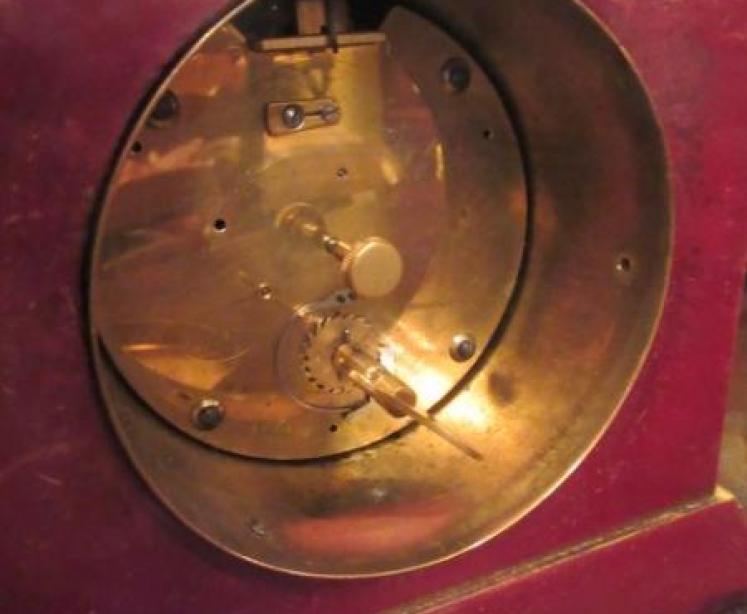 Antique Maroon Chinoiserie 8 Day Lacquered Mantel Clock - Image 7