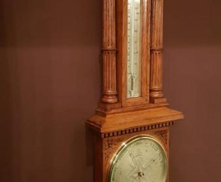 Quality Victorian Carved Oak Banjo Barometer - Image 2
