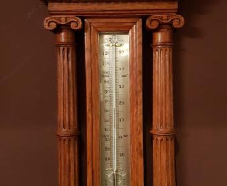 Quality Victorian Carved Oak Banjo Barometer - Image 3