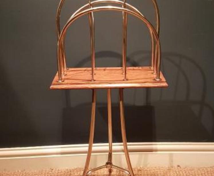 Victorian Brass and Oak Magazine Rack - Image 1