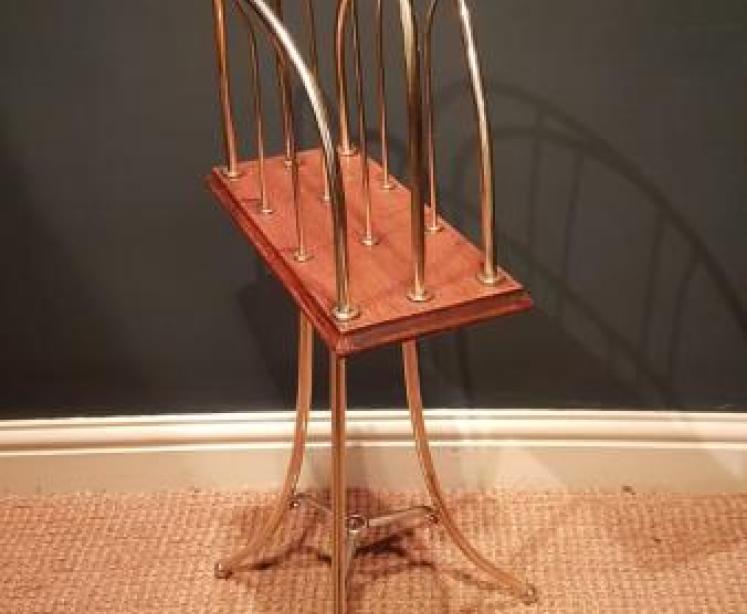 Victorian Brass and Oak Magazine Rack - Image 4