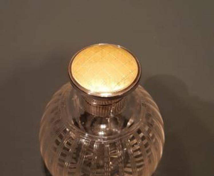 Antique Silver And Yellow Engine Turned Enamel Scent Bottle - Image 2