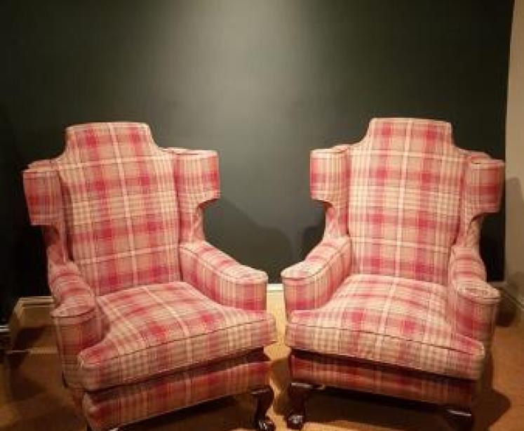 Matching Pair of Antique Wing Back Arm Chairs - Image 1
