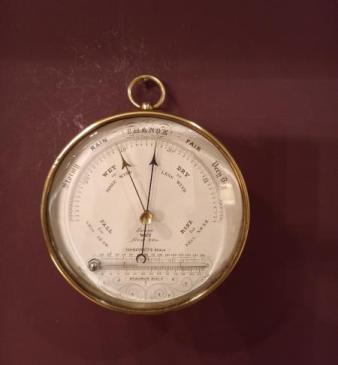 Antique Polished Brass Marine Barometer with Thermometer