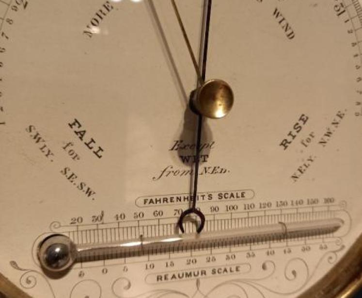Antique Polished Brass Marine Barometer with Thermometer - Image 5