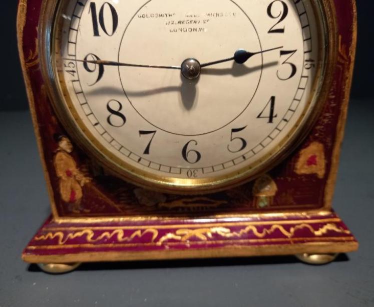 Small Antique Chinoiserie Maroon Mantel Clock - Image 3