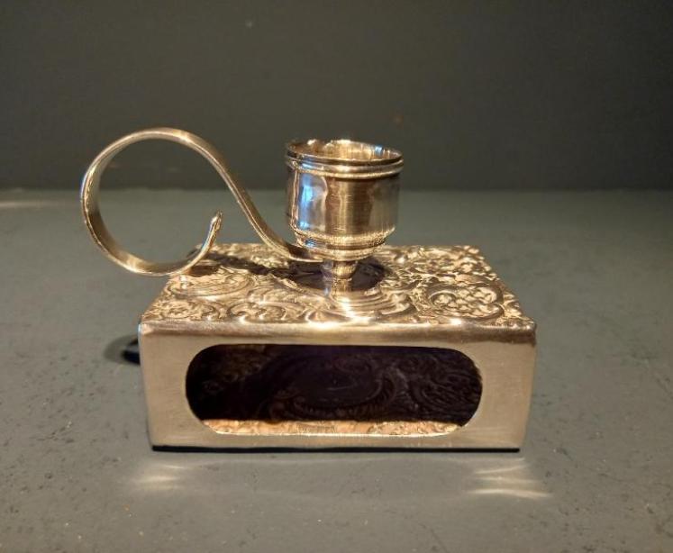 Antique Silver 'Go to Bed' Candlestick & Matchbox Holder - Image 1