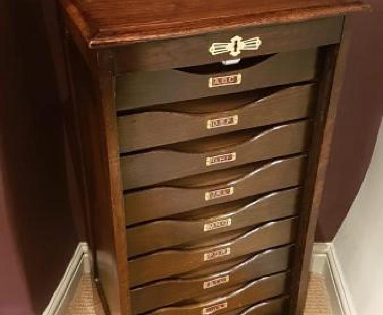 Edwardian Solid Oak Tambour Front File Cabinet - Image 1