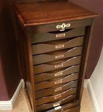 Edwardian Solid Oak Tambour Front File Cabinet