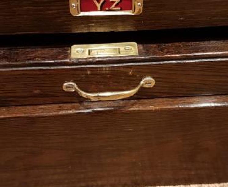 Edwardian Solid Oak Tambour Front File Cabinet - Image 6