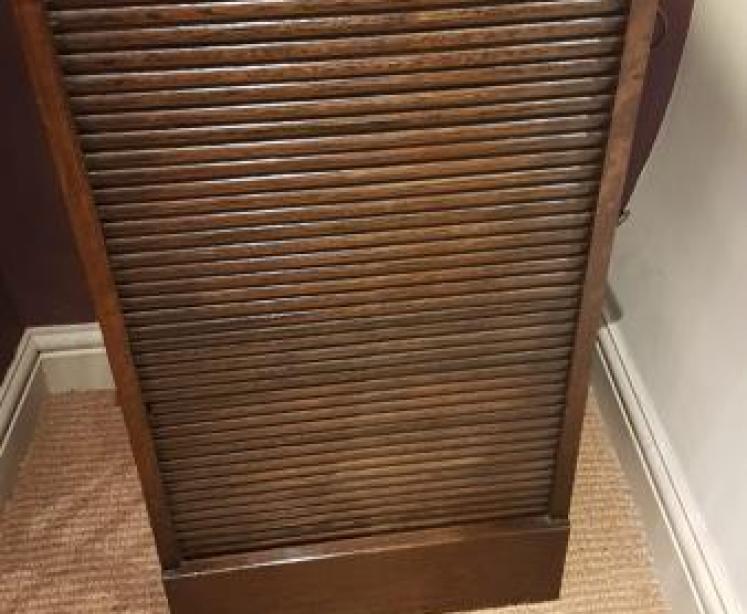 Edwardian Solid Oak Tambour Front File Cabinet - Image 7