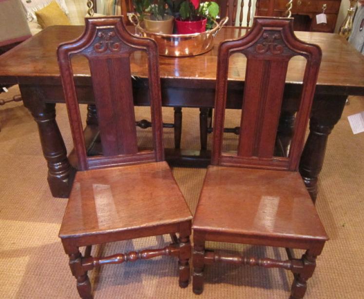 Pair of George II Period Oak Hall Chairs - Image 1