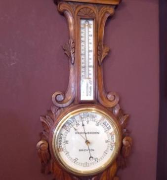 Superb Antique Solid Oak Brighton Banjo Barometer