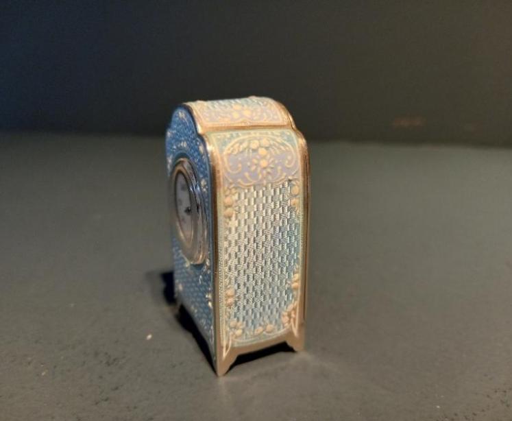 Antique Silver & Pale Blue Enamel Miniature Swiss Clock - Image 3