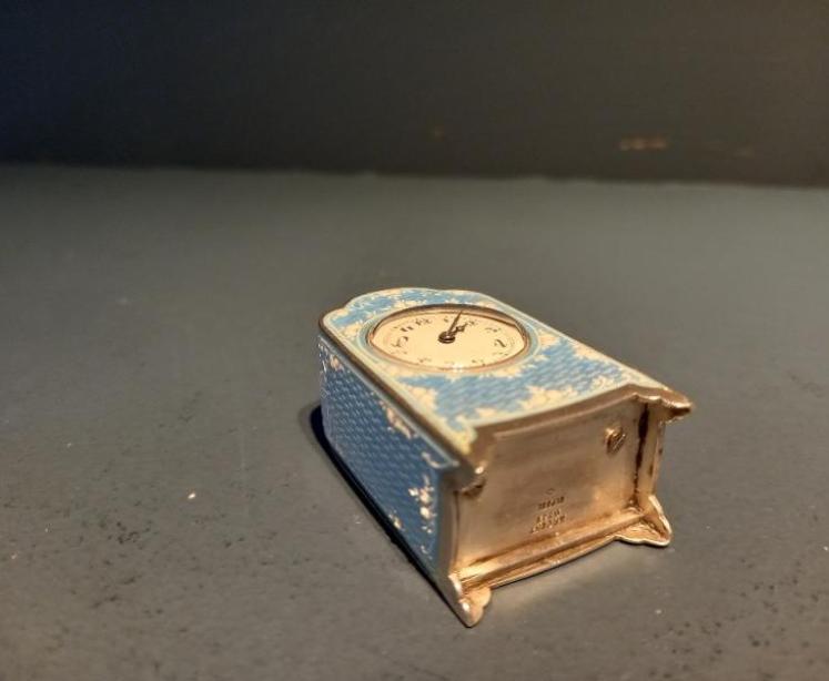 Antique Silver & Pale Blue Enamel Miniature Swiss Clock - Image 5