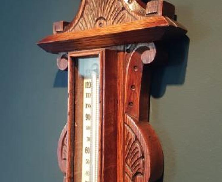 Superb Small Antique Polished Oak Banjo Barometer - Image 4