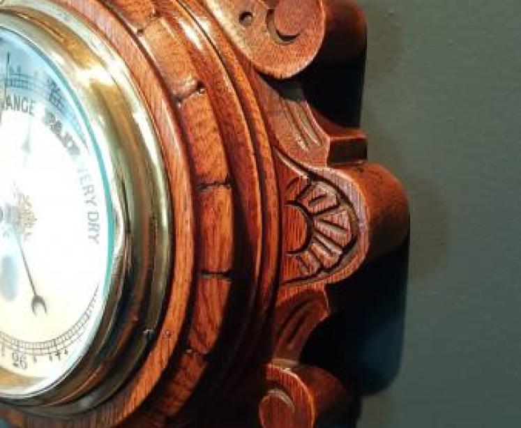 Superb Small Antique Polished Oak Banjo Barometer - Image 6