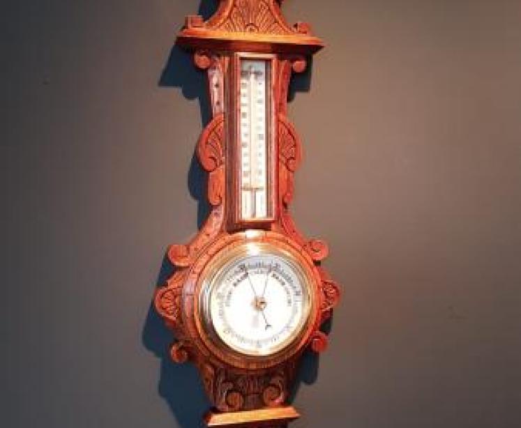 Superb Small Antique Polished Oak Banjo Barometer - Image 7