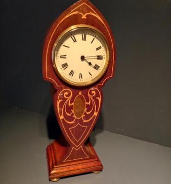 Edwardian Art Nouveau Style Fruitwood Inlaid Mantel Clock