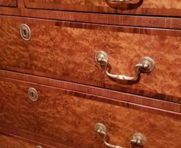 George III Burr Walnut Chest of Drawers  - Image 4