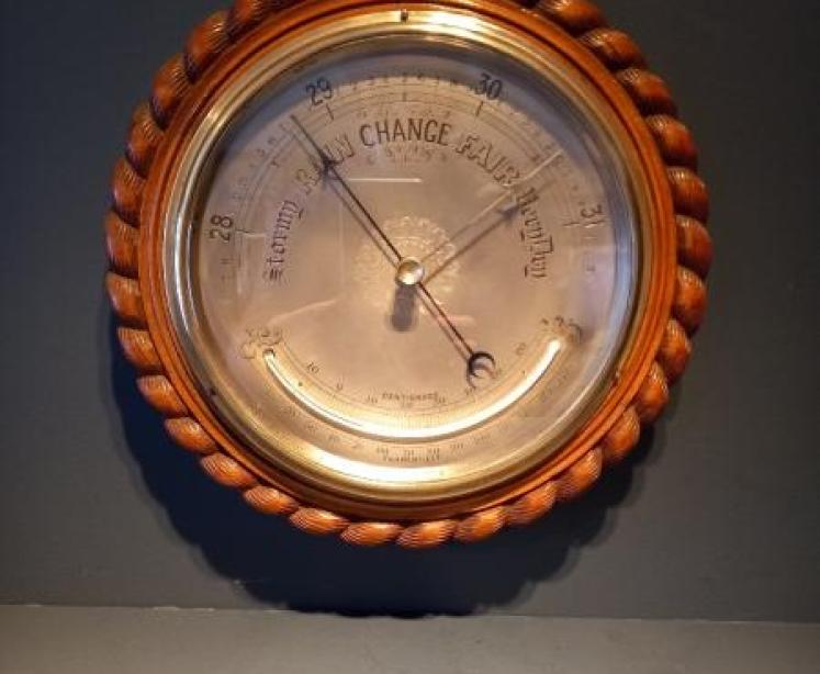 Superb Antique Ship's Barometer & Thermometer - Image 1