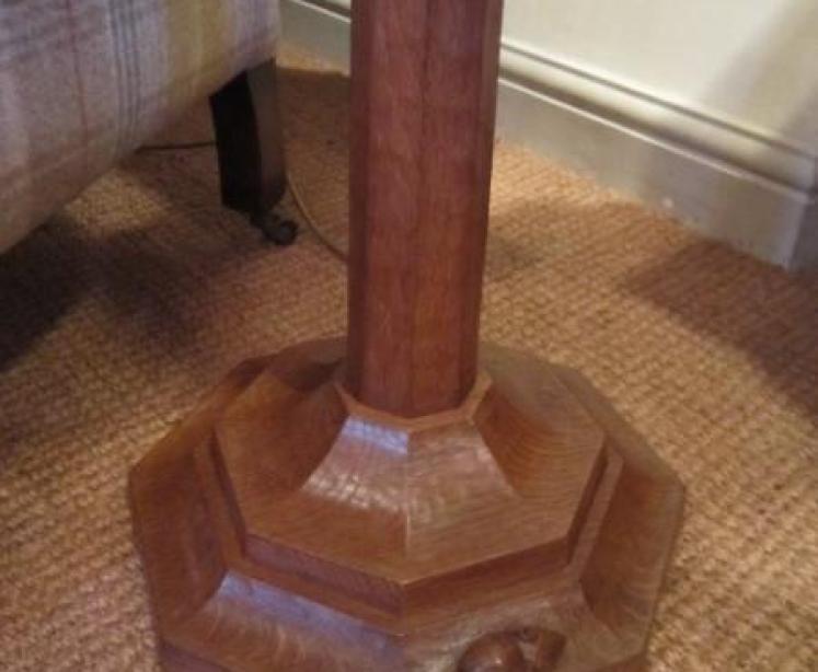 Early Mouseman Adzed Oak Standard Lamp - Image 2
