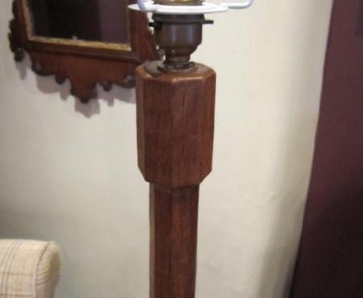Early Mouseman Adzed Oak Standard Lamp - Image 4