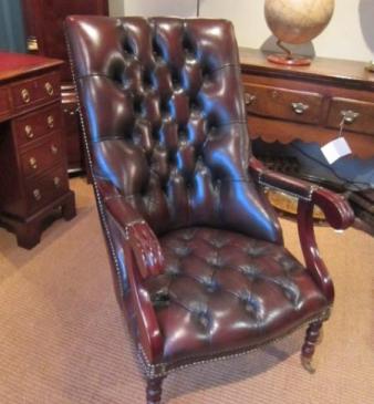 Superb 1920's Leather Buttoned Slipper Armchair