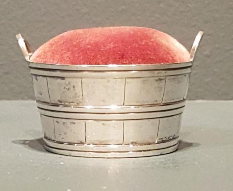 Antique Silver Wash Barrel Pin Cushion - Image 3