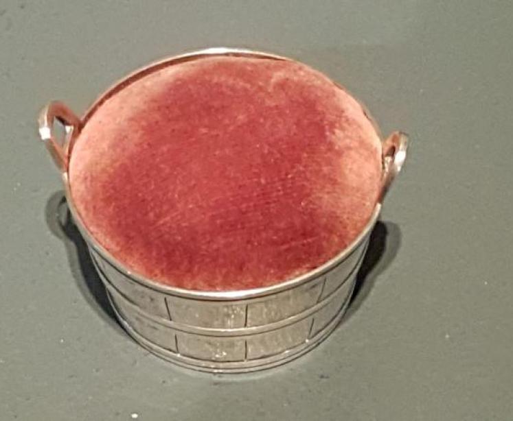 Antique Silver Wash Barrel Pin Cushion - Image 4