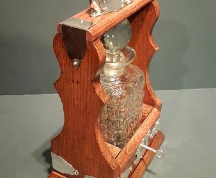 Superb Victorian Oak Single Bottle Tantalus - Image 2