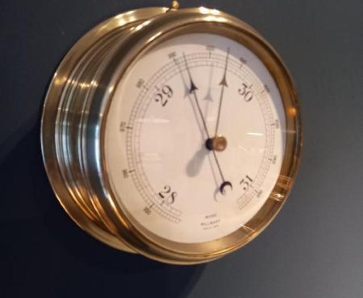 Antique Polished Brass Bulkhead Marine Barometer - Image 1