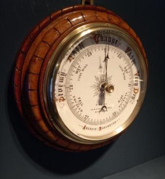 Superb Large Antique Solid Oak Barometer