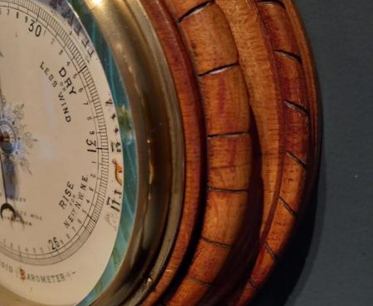 Superb Large Antique Solid Oak Barometer - Image 5