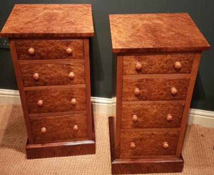 Matching Pair of Antique Burr Walnut Bedside Chests - Image 6