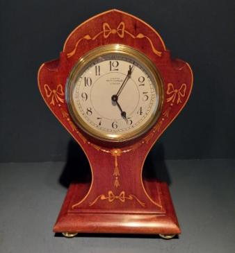 Antique Fruitwood Inlaid Mappin & Webb Exhibition Clock