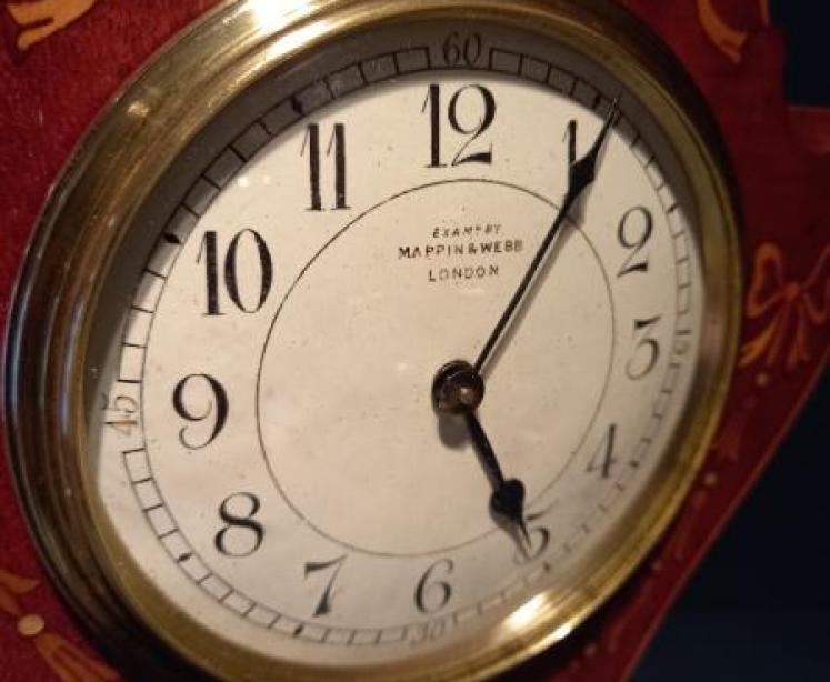 Antique Fruitwood Inlaid Mappin & Webb Exhibition Clock - Image 2