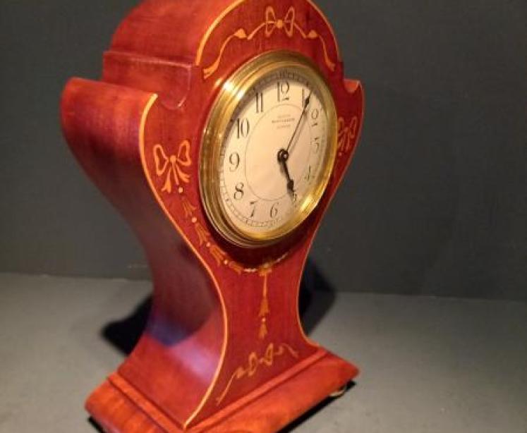 Antique Fruitwood Inlaid Mappin & Webb Exhibition Clock - Image 7