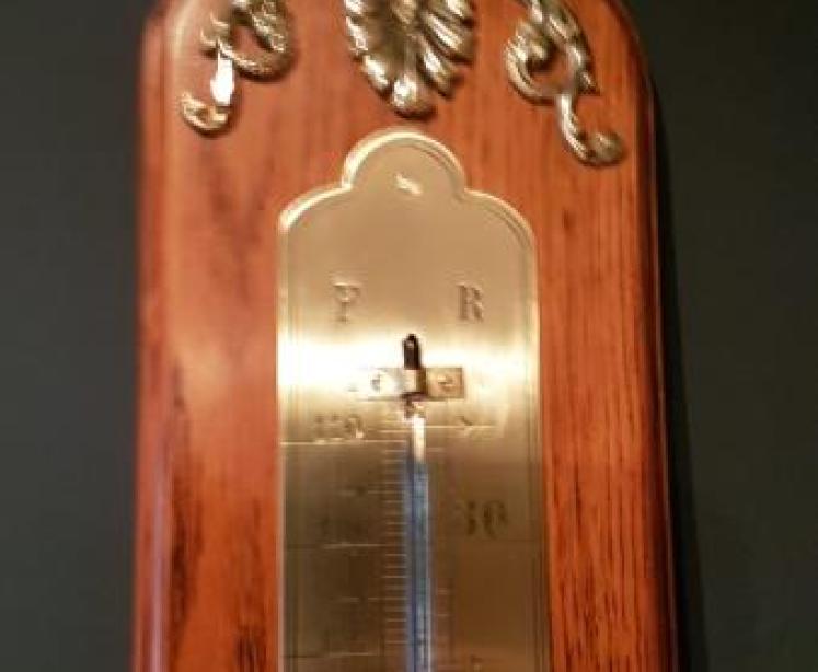 Antique Horse Themed Oak Wall Thermometer - Image 2